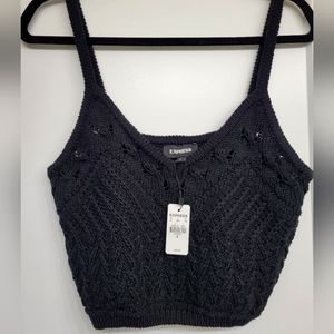Express cropped knit tank top, Black, Size Medium.